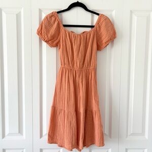 Orange Tiered Puff Sleeve Dress